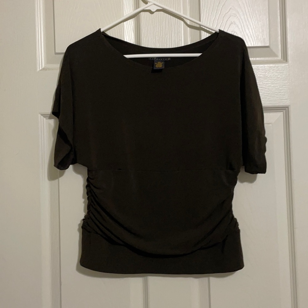 Brown blouse flare shoulders tight waist